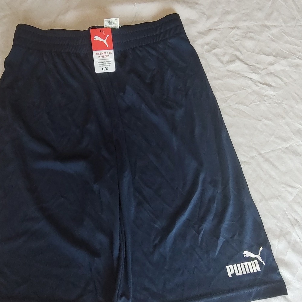 Puma Athletic Shorts Boys Large L Navy Blue NWT Performance Elastic Waist Logo